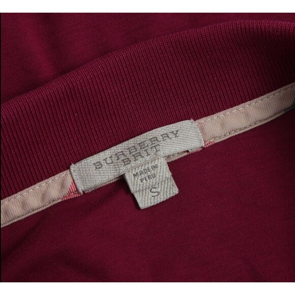 Burberry Brit Mens Small Oxford Check Trim Cotton Polo Shirt Classic Raspberry - Picture 3 of 5